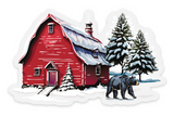 Snowy Barn Die Cut Clear Sticker