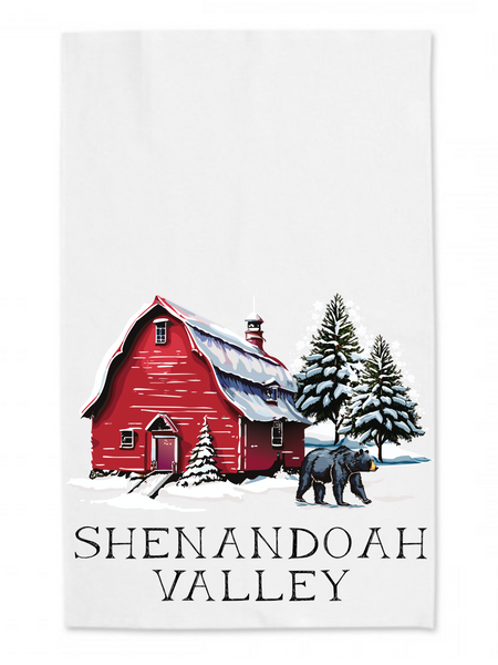 Snowy Barn Tea Towel
