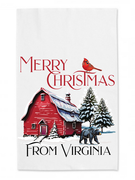 Snowy Barn Christmas Tea Towel