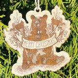 Merry Christmas Bear Wood Ornament